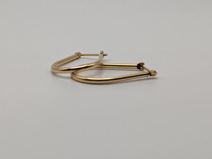 14k Yellow Gold Hallow Oval Hoop Dainty Earrings