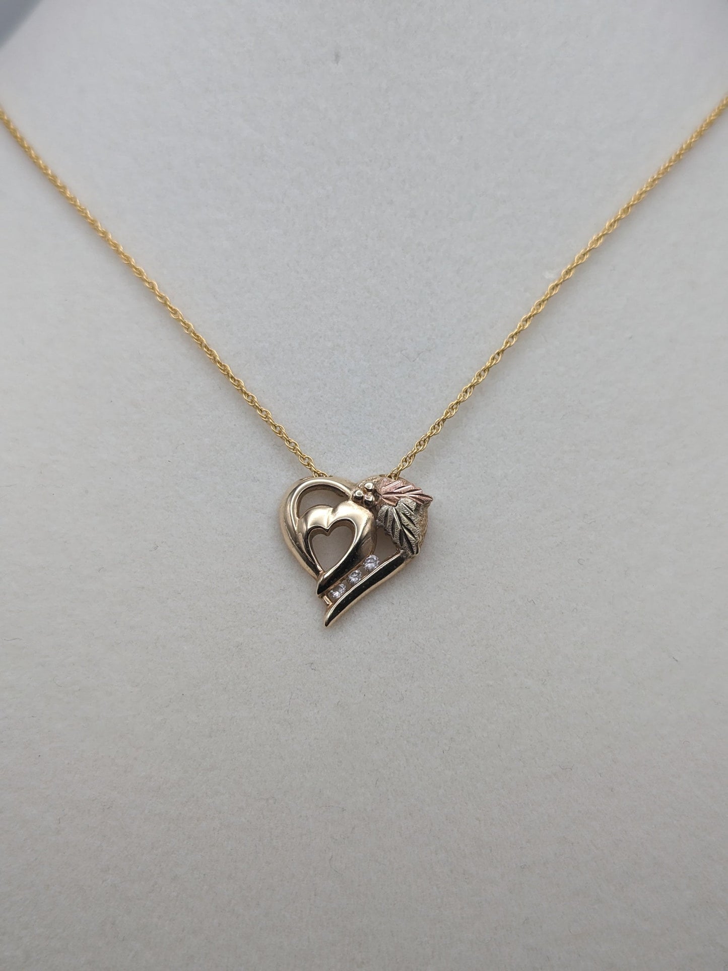 10k Black Hills Rose Gold Diamond Heart Pendant w Necklace 14K GF Chain 18"