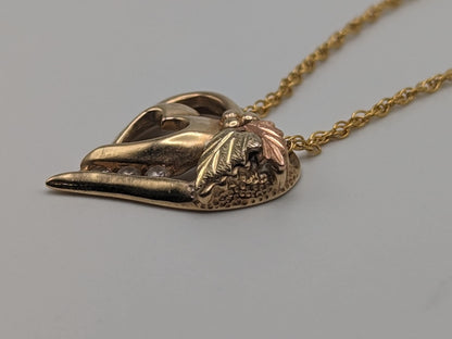 10k Black Hills Rose Gold Diamond Heart Pendant w Necklace 14K GF Chain 18"