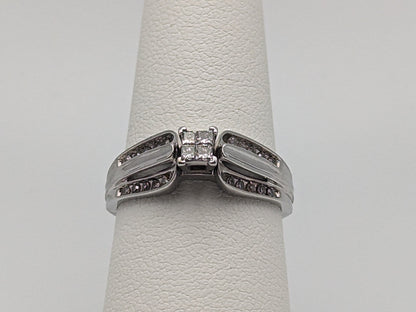 14K White Gold Princess Cut .25ct Diamond Engagement Bridal Ring Illusion Set Diamond Band