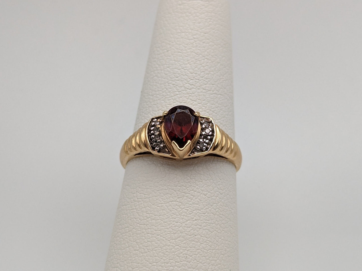 14k Yellow Gold Pear Cut Garnet Diamonds Ring Cocktail Ring Wedding Promise Band