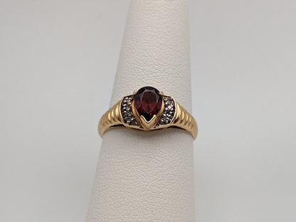 14k Yellow Gold Pear Cut Garnet Diamonds Ring Cocktail Ring Wedding Promise Band