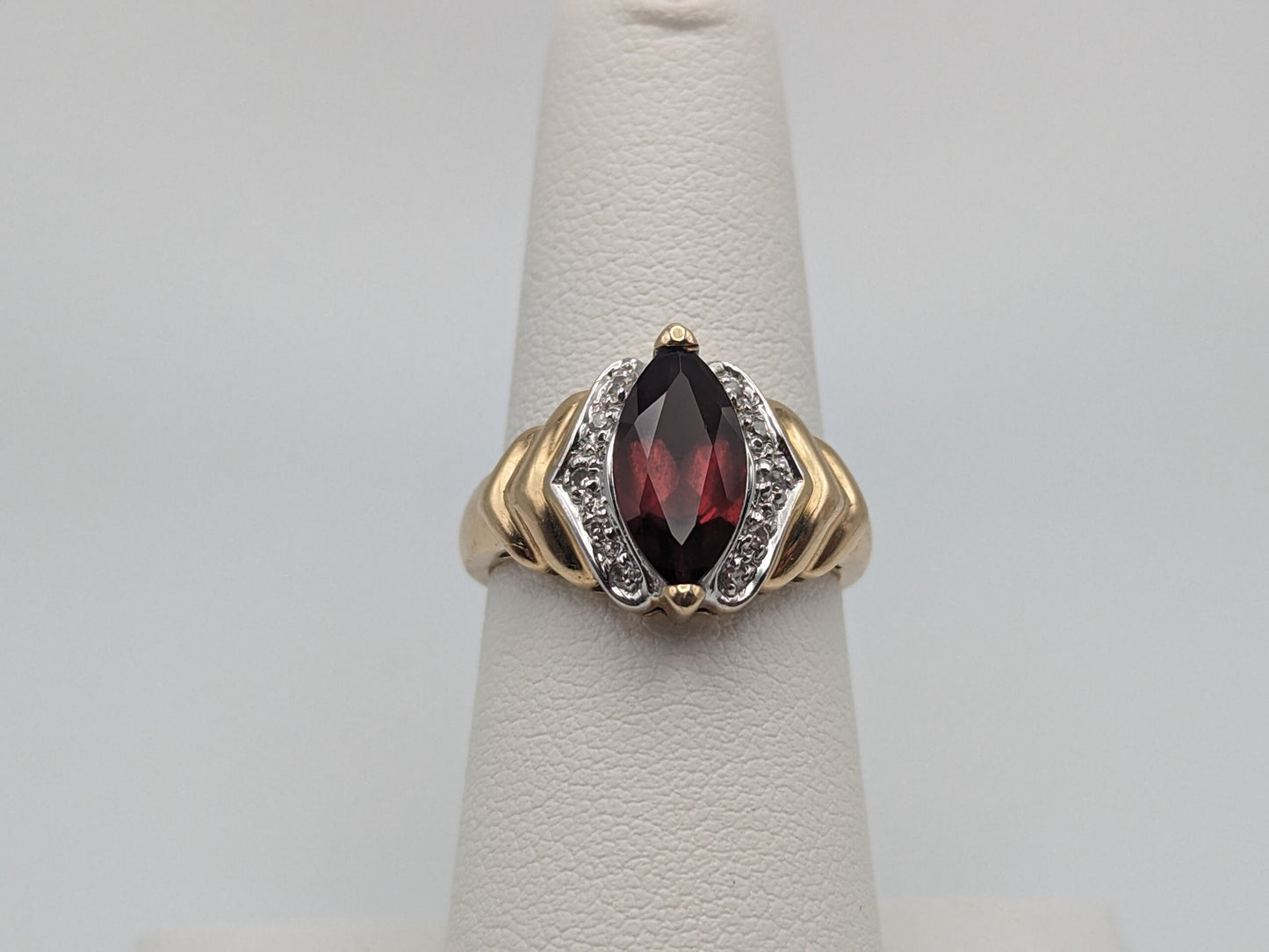 14k Yellow Gold Marquise Cut Garnet Diamonds Ring Statement Cocktail Wedding band.