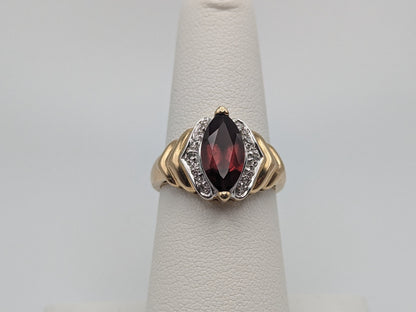 14k Yellow Gold Marquise Cut Garnet Diamonds Ring Statement Cocktail Wedding band.