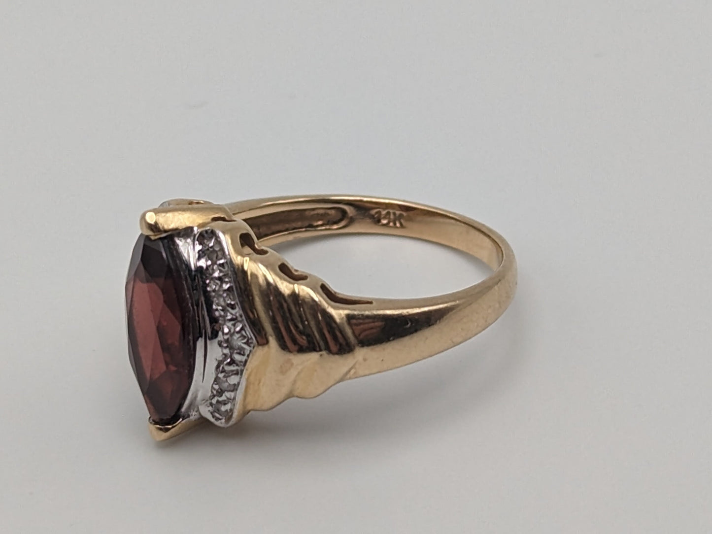 14k Yellow Gold Marquise Cut Garnet Diamonds Ring Statement Cocktail Wedding band.