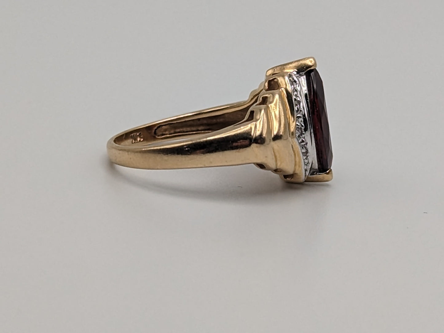 14k Yellow Gold Marquise Cut Garnet Diamonds Ring Statement Cocktail Wedding band.