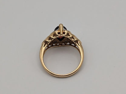 14k Yellow Gold Marquise Cut Garnet Diamonds Ring Statement Cocktail Wedding band.