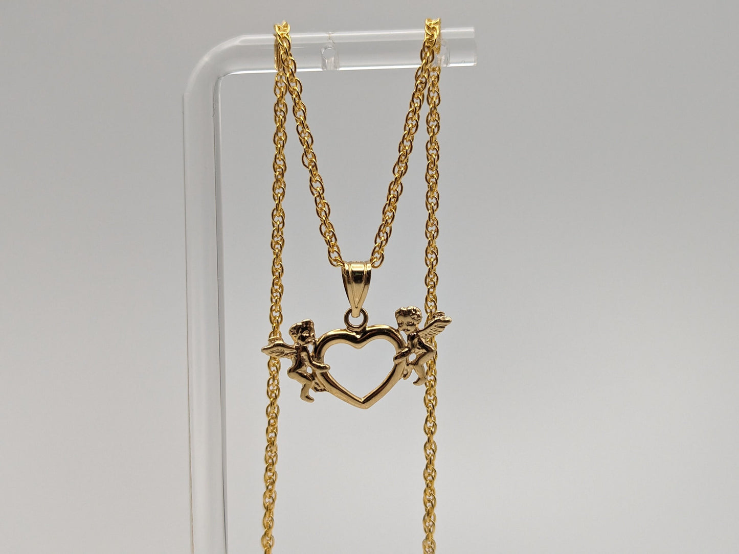 14K Yellow Gold Heart Angles Pendant Necklace 14k GF 18" Chain Heart Pendant Women