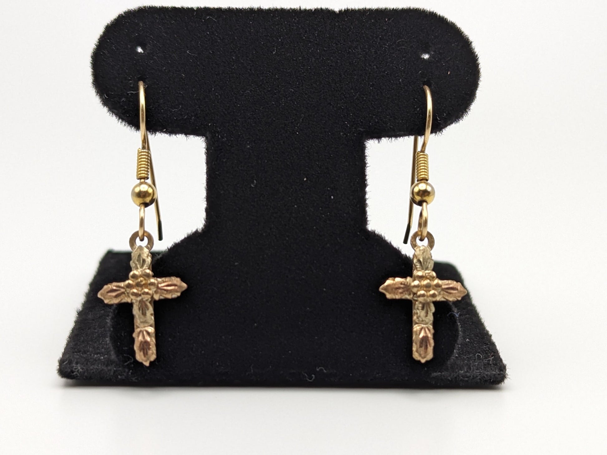 10k 12k Black Hills Gold Cross Dangle Earrings Multi Color Vintage Dangle Gold Cross Earrings BHG