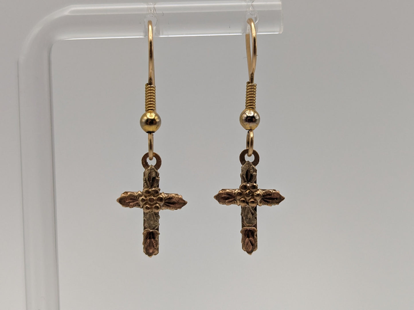 10k 12k Black Hills Gold Cross Dangle Earrings Multi Color Vintage Dangle Gold Cross Earrings BHG