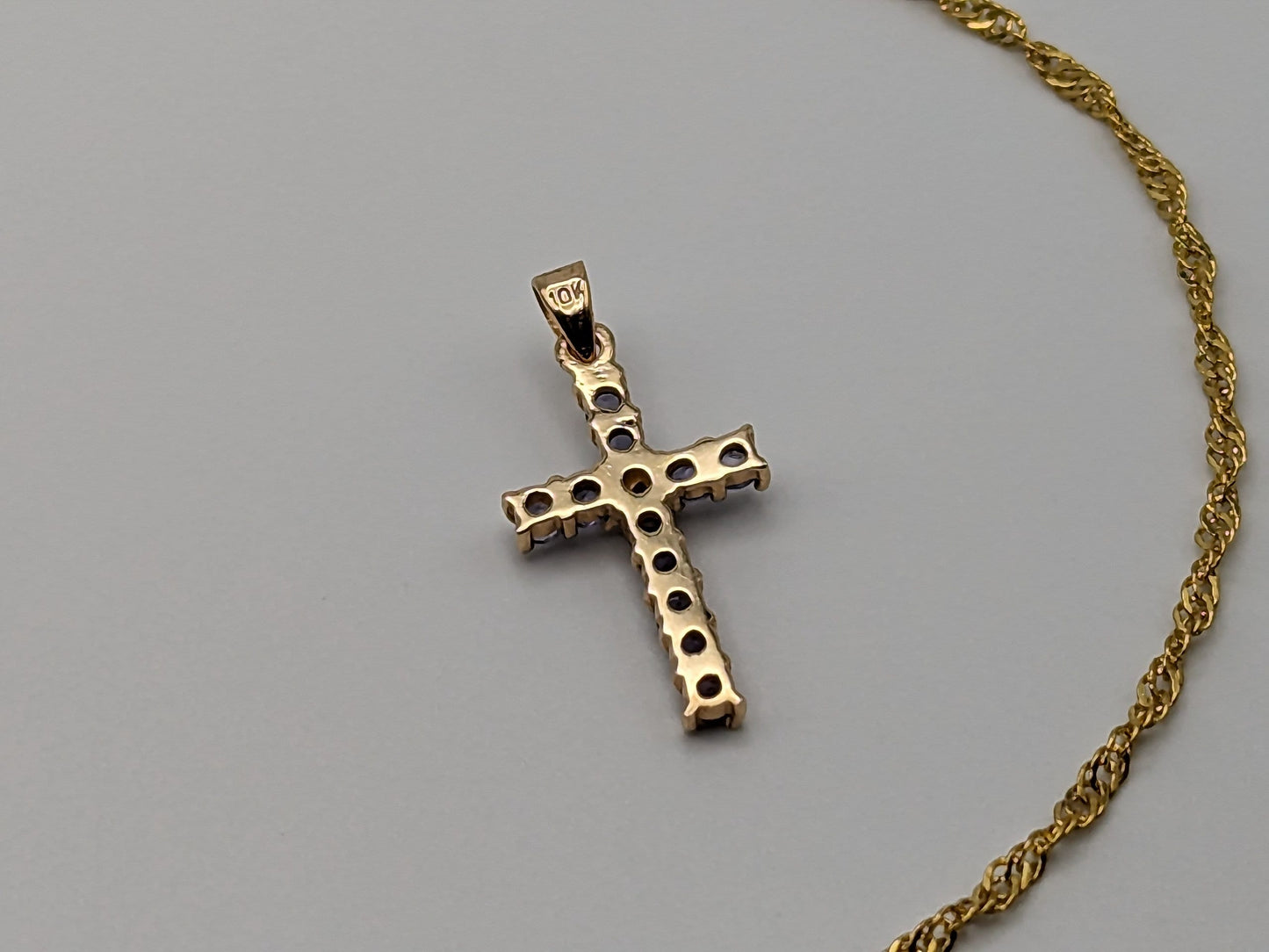 10k Yellow Gold Blue Tanzanite Diamond Cross Pendant Crucifix Gold Pendant Necklace 14k GF chain