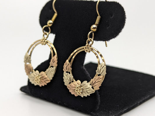 10k 12k Black Hills Gold Traditional Gold Vine Hoop Earrings Rose Gold Black Hills Gold Trio Gold Vine Wreath Leaf Earrings