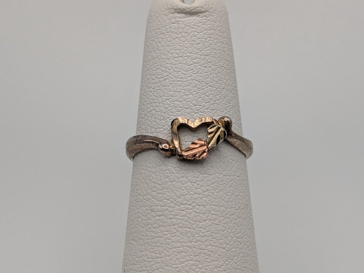 10k 12k Gold Sterling Silver Black Hills Gold Heart Ring Band Sterling Silver Heart Gold Ring.