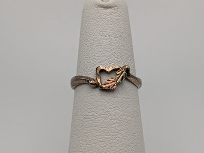 10k 12k Gold Sterling Silver Black Hills Gold Heart Ring Band Sterling Silver Heart Gold Ring.