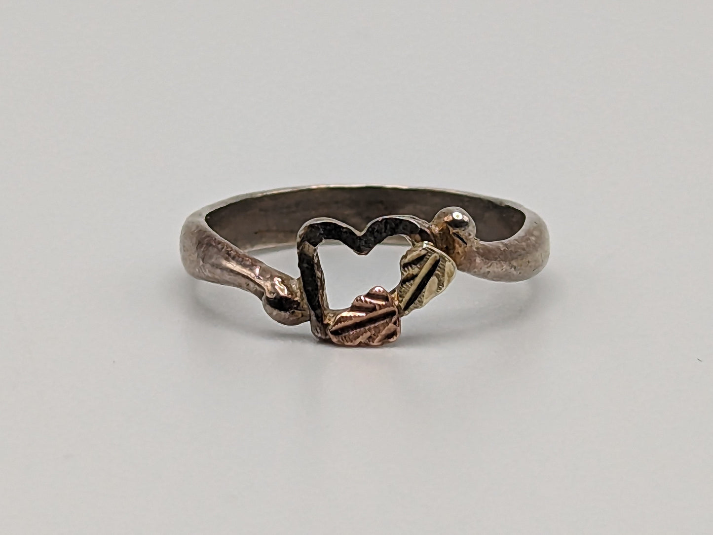 10k 12k Gold Sterling Silver Black Hills Gold Heart Ring Band Sterling Silver Heart Gold Ring.