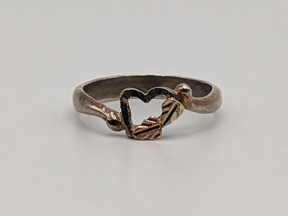 10k 12k Gold Sterling Silver Black Hills Gold Heart Ring Band Sterling Silver Heart Gold Ring.