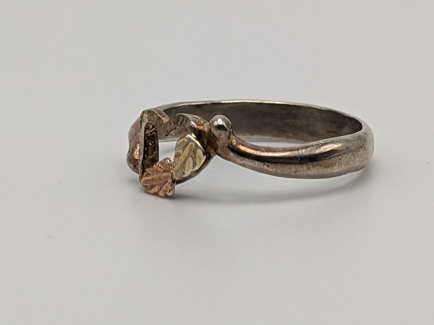 10k 12k Gold Sterling Silver Black Hills Gold Heart Ring Band Sterling Silver Heart Gold Ring.
