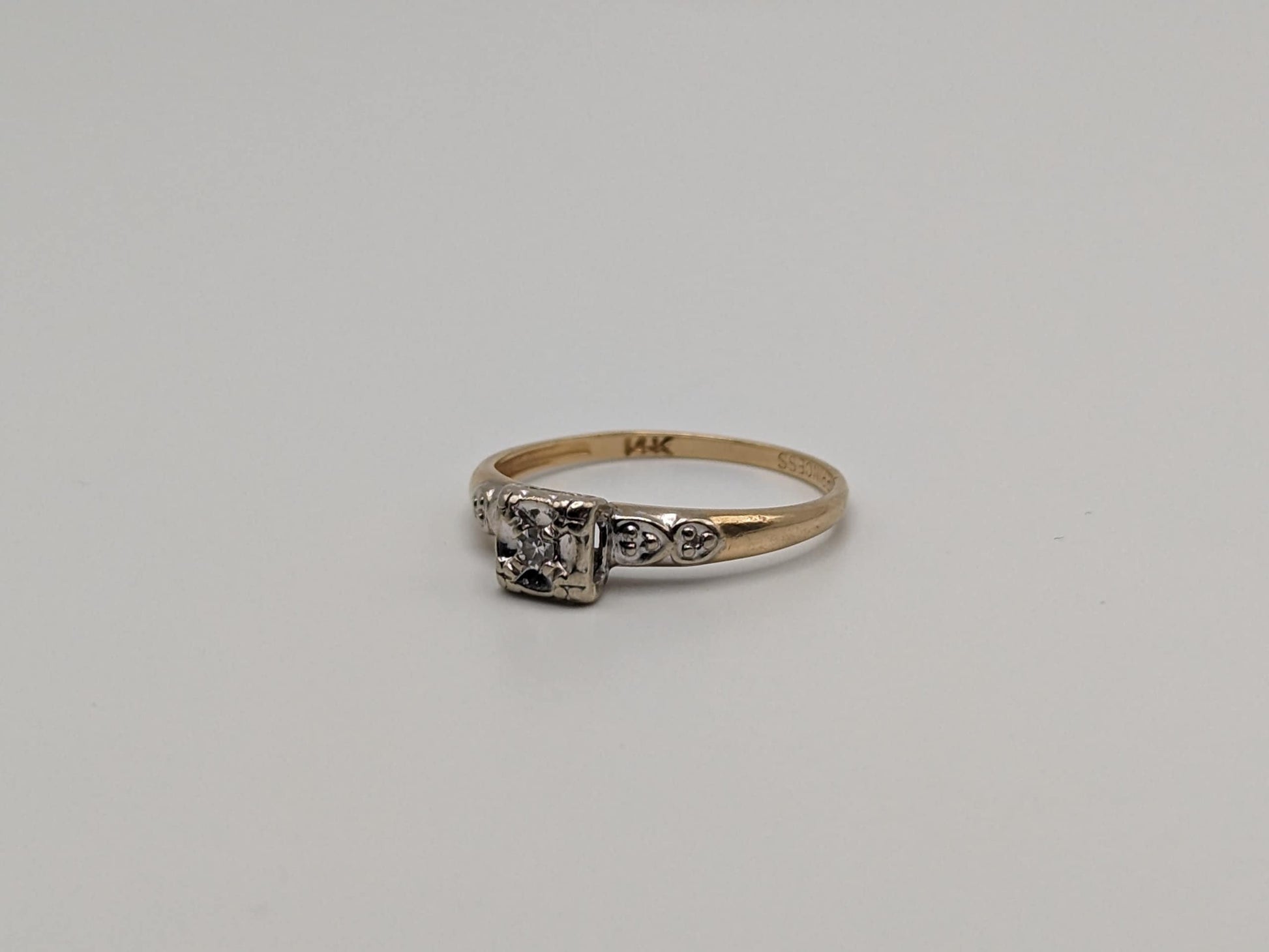 Antique Art Deco 14k Yellow Gold Cathedral Diamond Engagement Wedding Ring