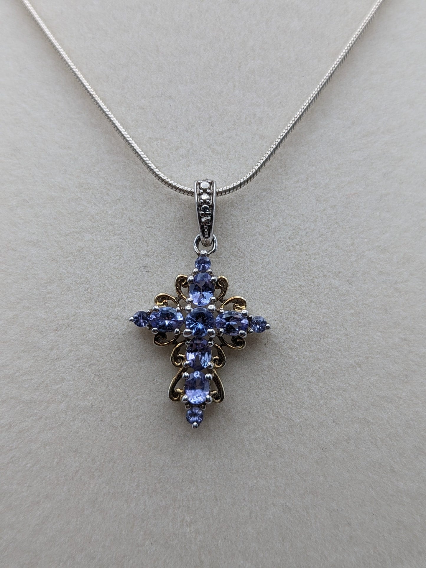 Sterling Silver Blue Tanzanite Cross Pendant Crucifix Necklace Sterling Silver Pendant