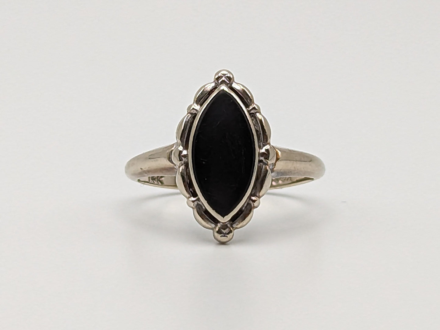 White Gold 14k Art Deco Black Onyx Ring. Midnight Black Onyx Ring Pinky Onyx Ring