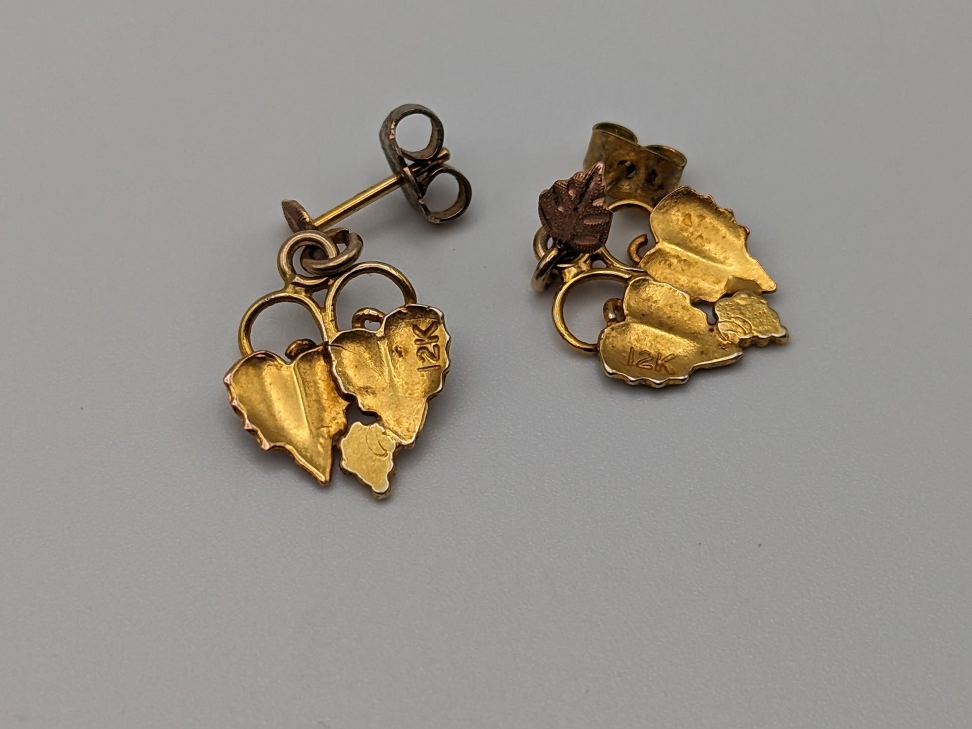 Black Hills Gold Traditional 12k Gold Vine Earrings Post Design Rose Gold Black Hills Gold Trio Gold Vine Leaf Earrings