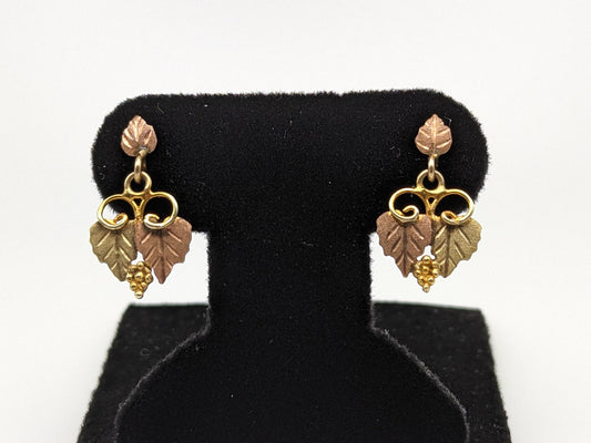 Black Hills Gold Traditional 12k Gold Vine Earrings Post Design Rose Gold Black Hills Gold Trio Gold Vine Leaf Earrings