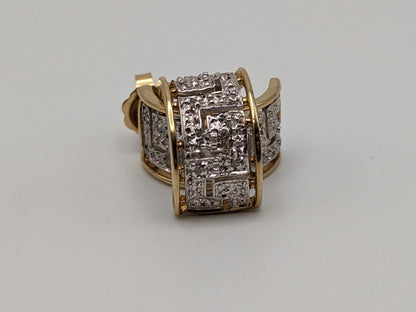 10k Gold Hoop Greek Key Diamond Huggie Earrings. Diamond Hoops Huggies