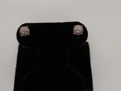 10k Antique Art Deco Diamond Studs Round Yellow Gold Diamond Earrings