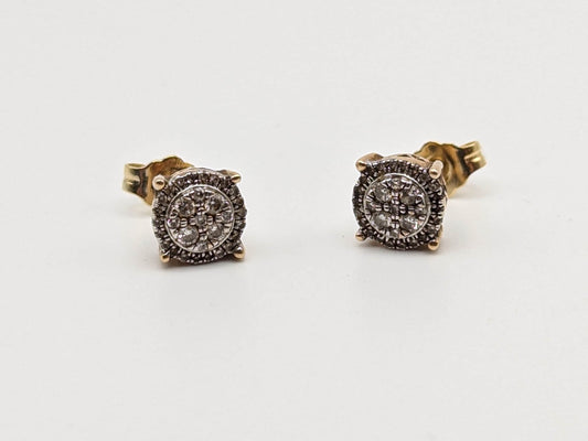 10k Antique Art Deco Diamond Studs Round Yellow Gold Diamond Earrings