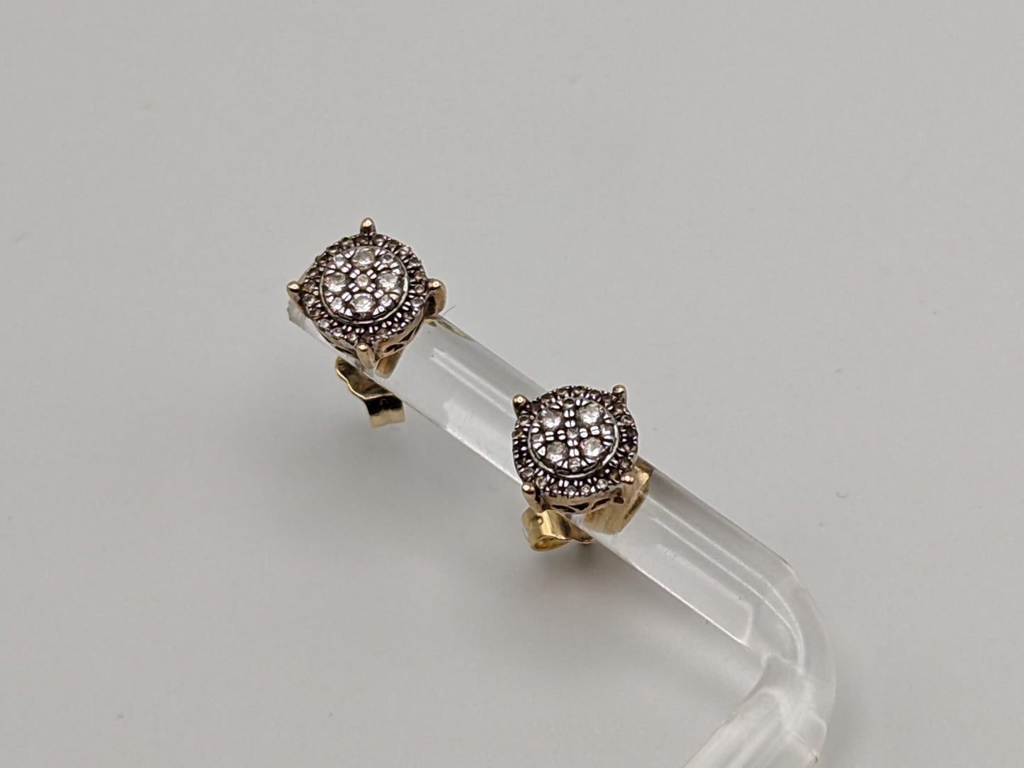10k Antique Art Deco Diamond Studs Round Yellow Gold Diamond Earrings