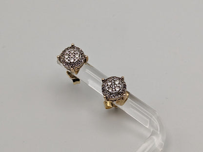 10k Antique Art Deco Diamond Studs Round Yellow Gold Diamond Earrings