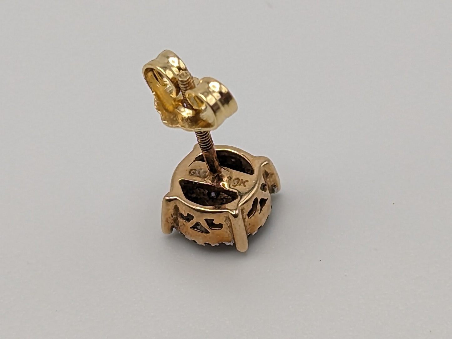 10k Antique Art Deco Diamond Studs Round Yellow Gold Diamond Earrings