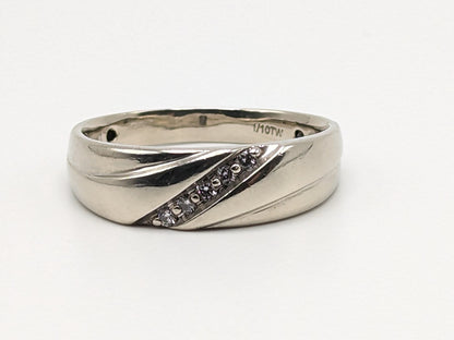 10k Heavy 5.2 gr White Gold 1/10ct Diamond Wedding Band White Gold Anniversary Ring 10k White Gold Mens Ring