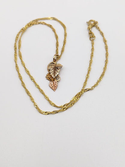 10k 12k Black Hills Rose Gold Leaf & Vine Pendant. 10k Black Hills Gold Rose Vine Pendant