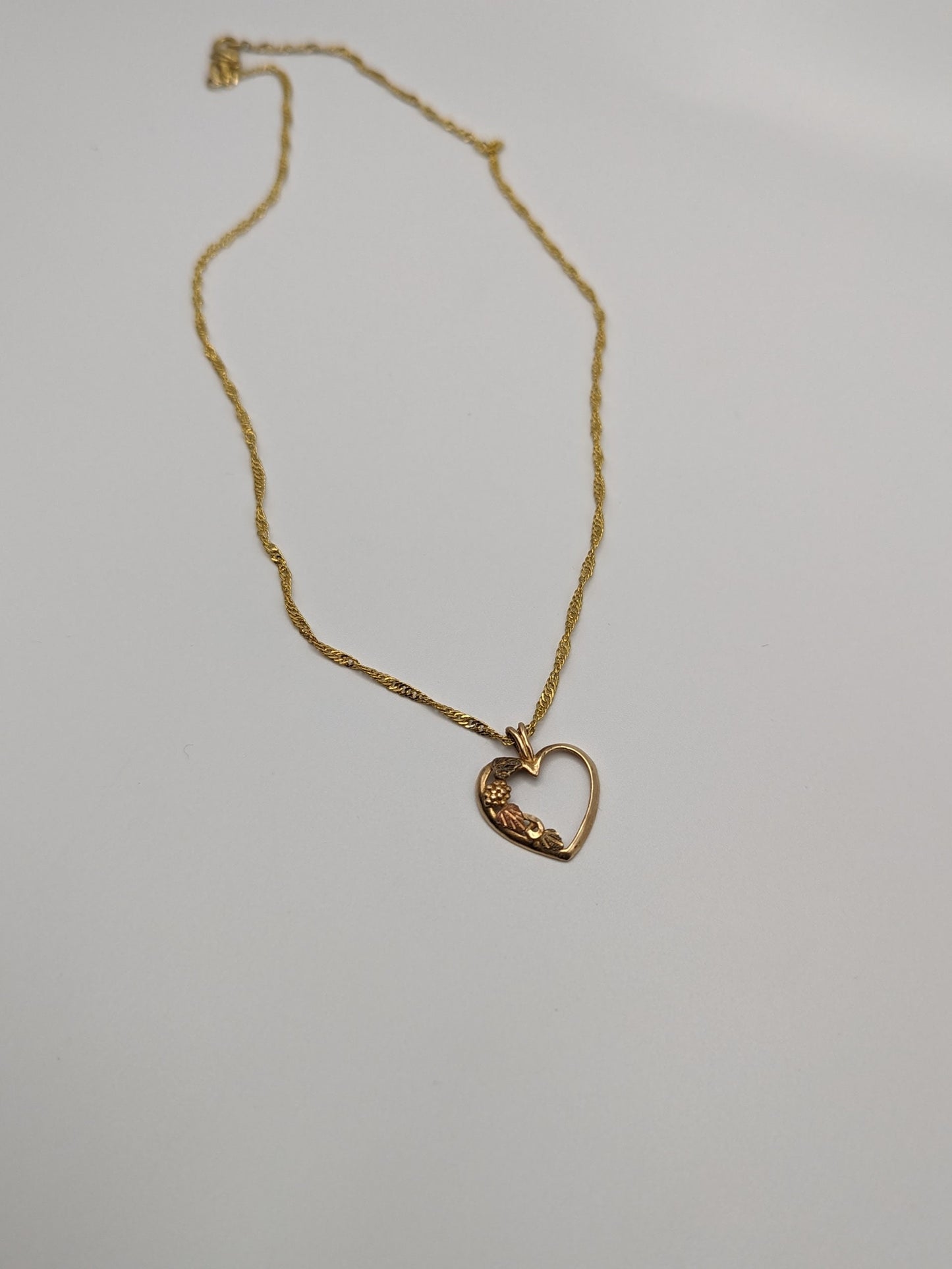 10k Black Hills Gold Heart Pendant. 10k Heart Vine and Leaf Pendant.