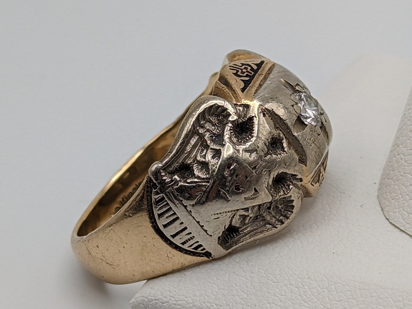 Heavy 10gr Scottish Rite Masonic 1/4ct Diamond Cross Eagle Mens Statement Ring Wedding