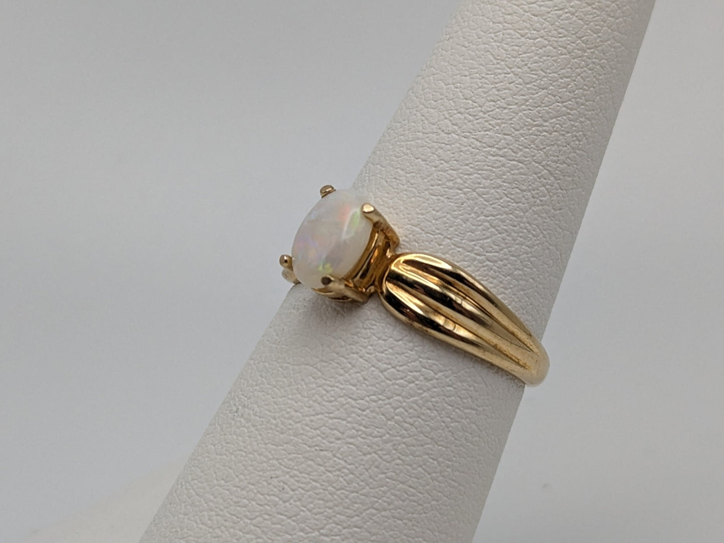 10k Yellow Gold Oval Opal Ring Wedding Statement Band