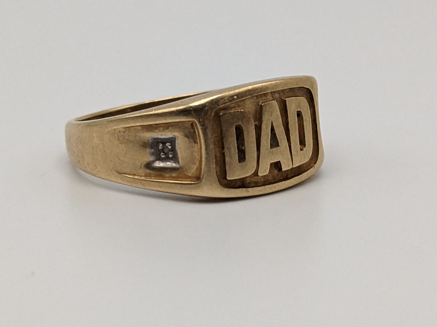 10k Yellow Gold DAD Diamond Ring Mens Father Statement Ring.
