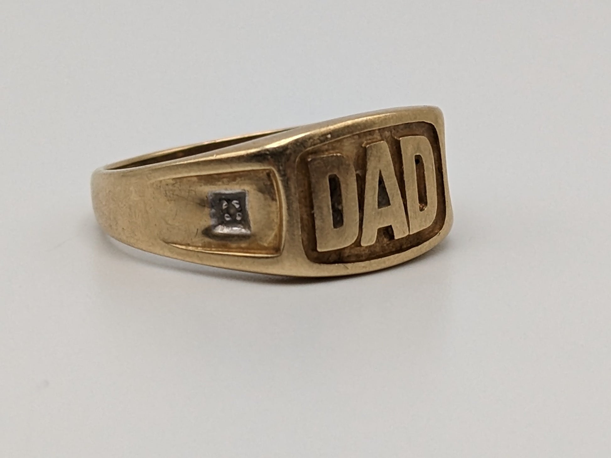 10k Yellow Gold DAD Diamond Ring Mens Father Statement Ring.