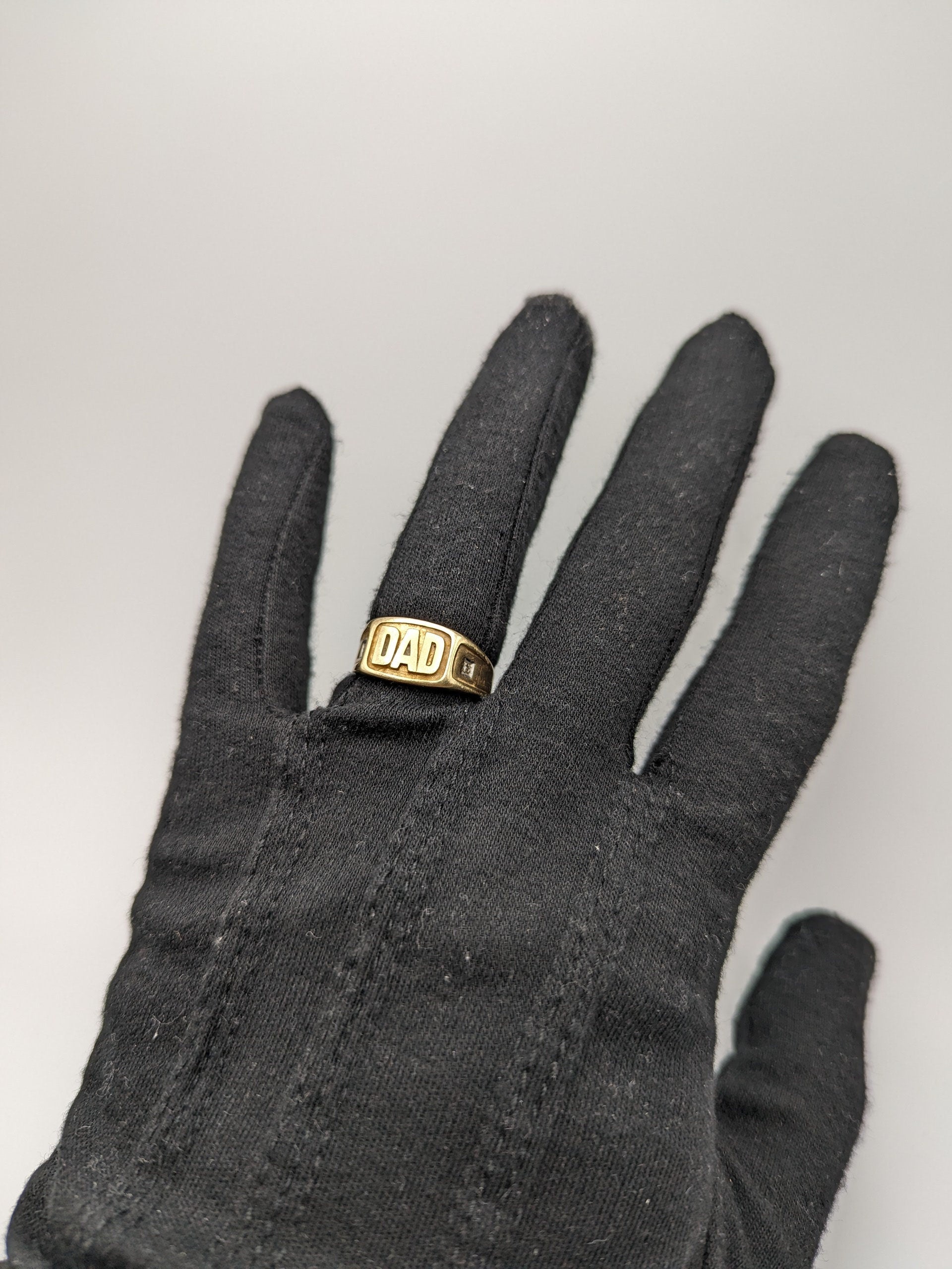 10k Yellow Gold DAD Diamond Ring Mens Father Statement Ring.