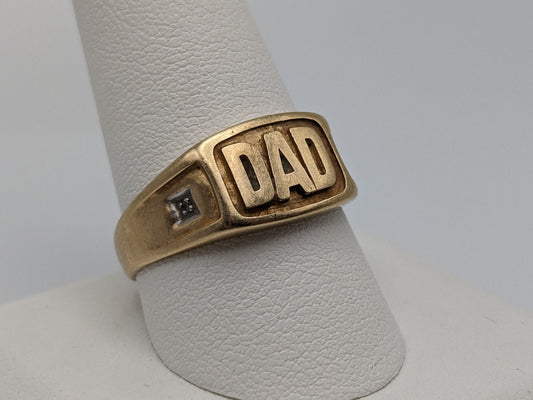 10k Yellow Gold DAD Diamond Ring Mens Father Statement Ring.