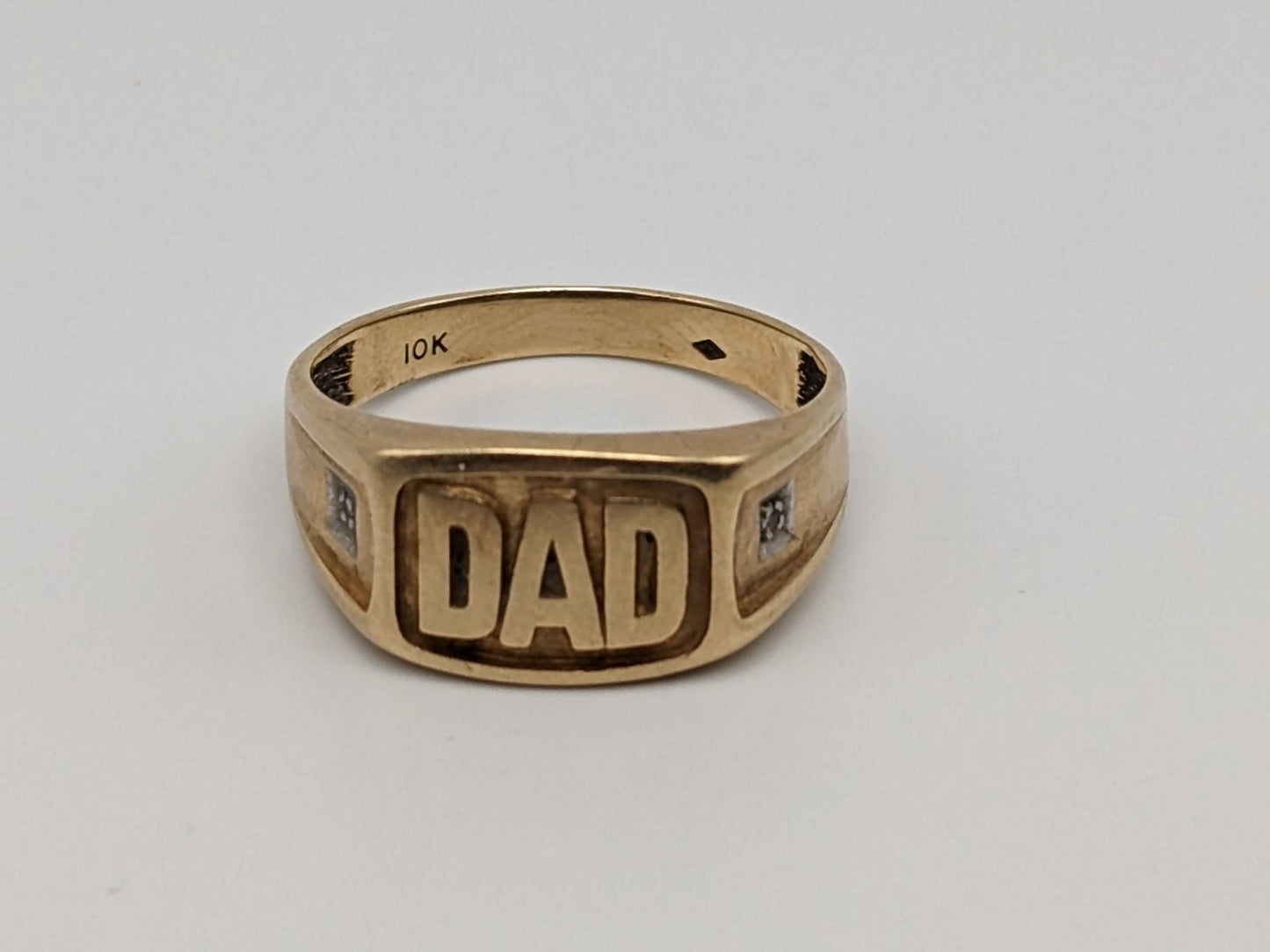 10k Yellow Gold DAD Diamond Ring Mens Father Statement Ring.