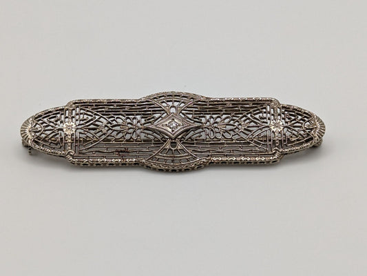 10k White Gold Diamond Filigree Brooch Pin