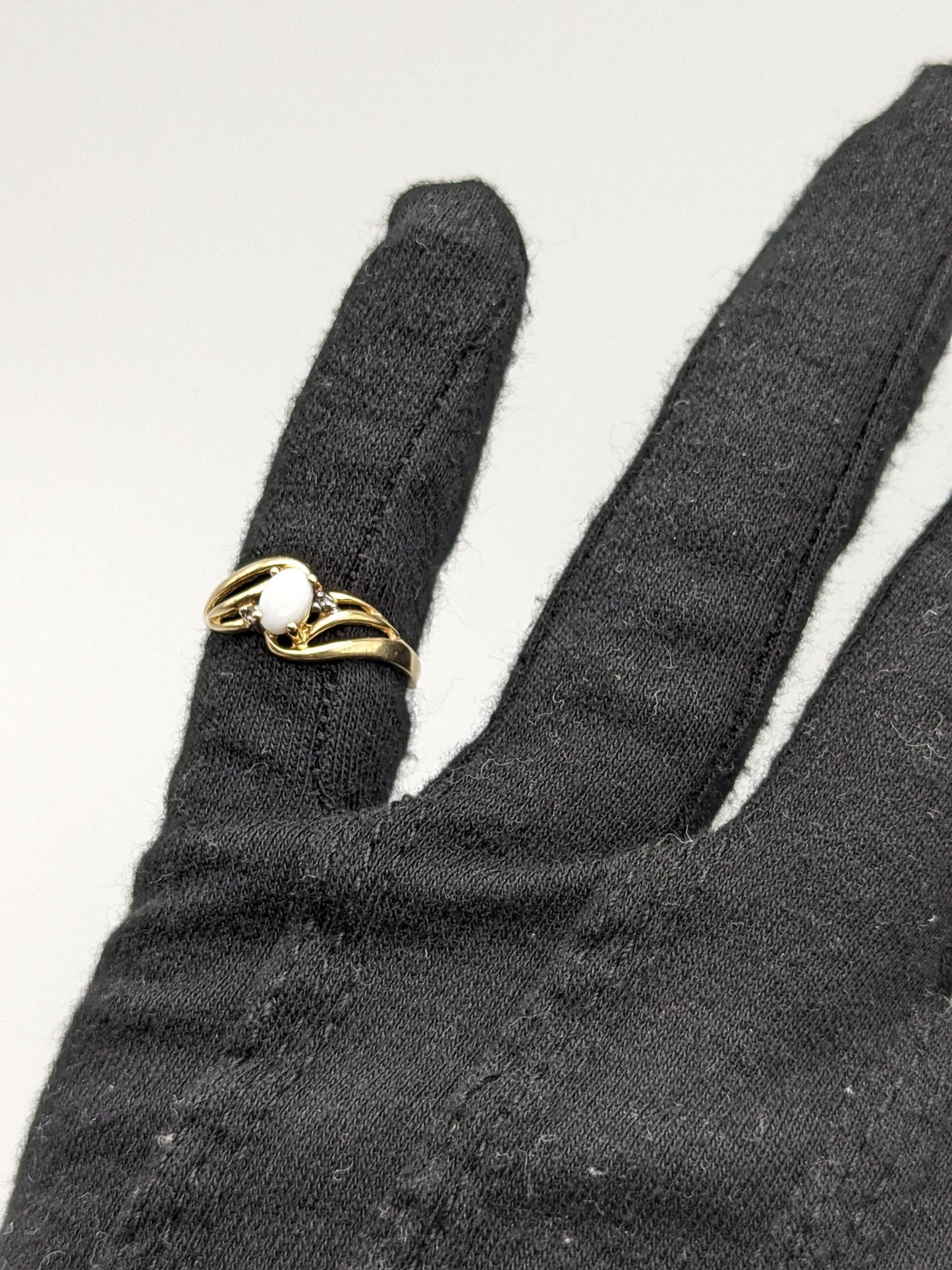 10k Yellow Gold Oval Opal Diamond Ring. Wedding Promise Ring.