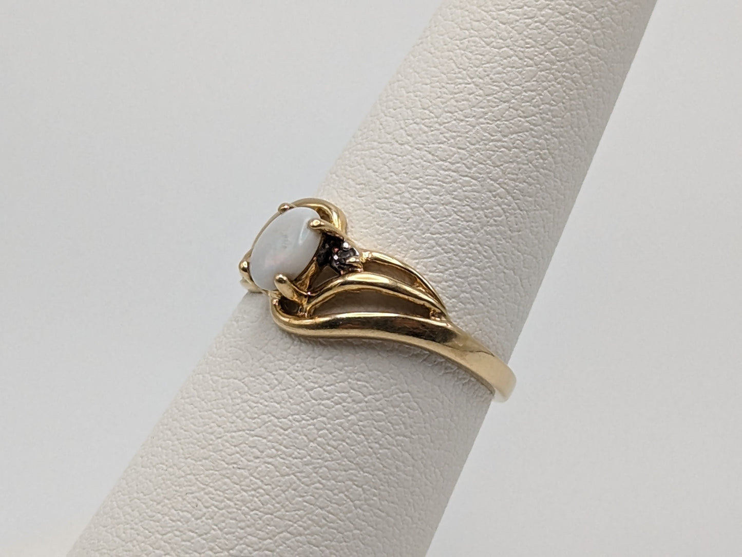 10k Yellow Gold Oval Opal Diamond Ring. Wedding Promise Ring.