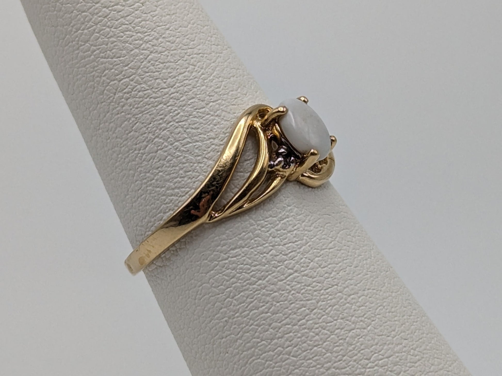 10k Yellow Gold Oval Opal Diamond Ring. Wedding Promise Ring.