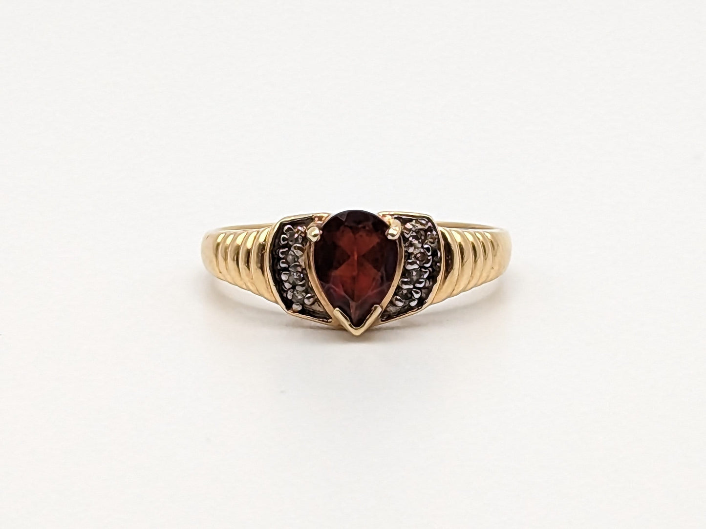 14k Yellow Gold Pear Cut Garnet Diamonds Ring Cocktail Ring Wedding Promise Band