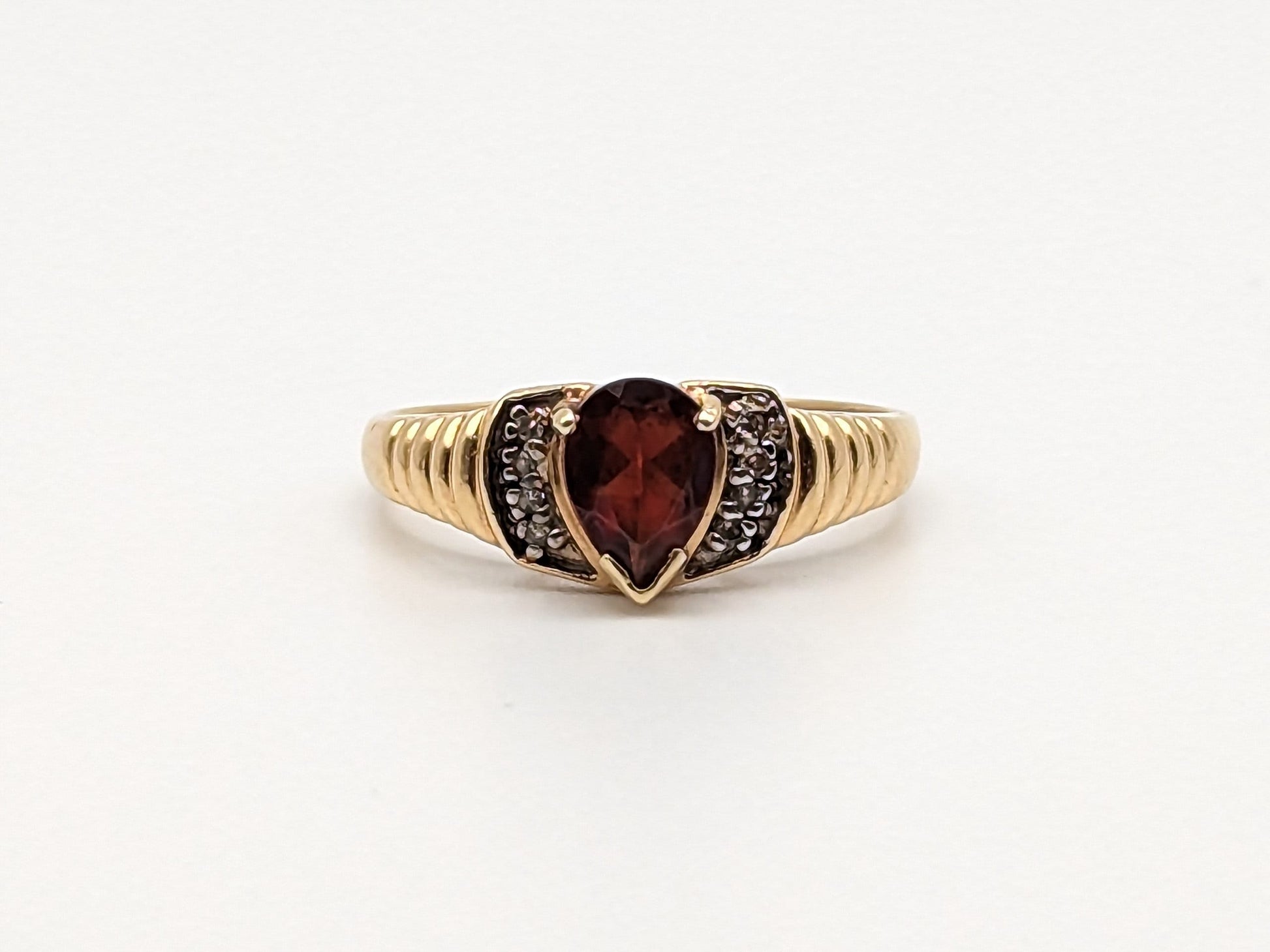 14k Yellow Gold Pear Cut Garnet Diamonds Ring Cocktail Ring Wedding Promise Band