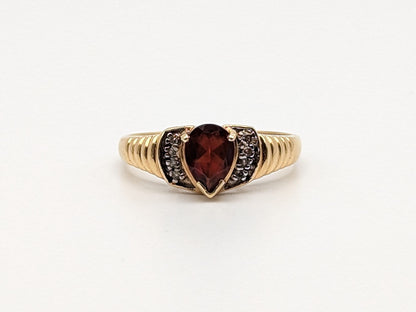 14k Yellow Gold Pear Cut Garnet Diamonds Ring Cocktail Ring Wedding Promise Band