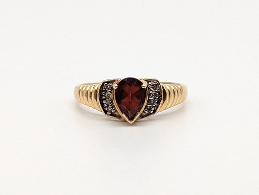 14k Yellow Gold Pear Cut Garnet Diamonds Ring Cocktail Ring Wedding Promise Band